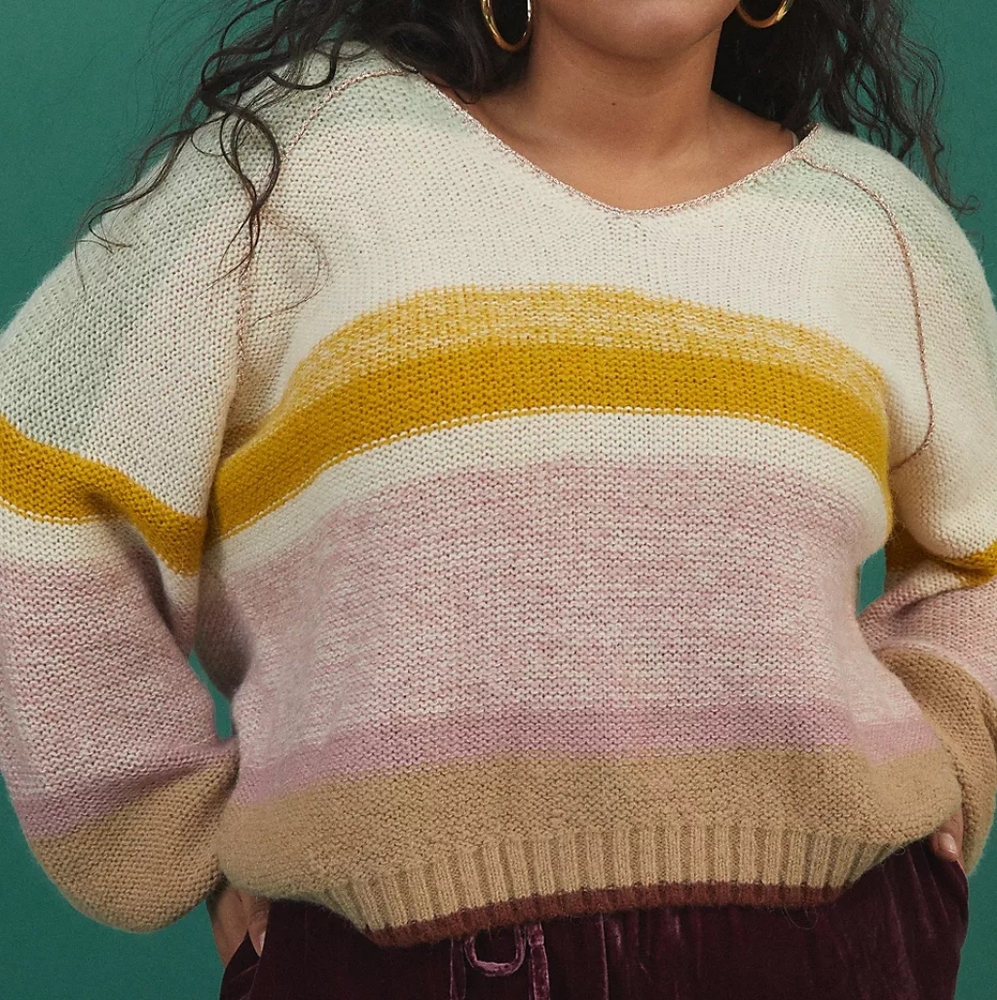 Anthropologie Theia V-Neck Striped Sweater